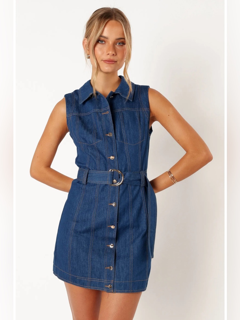 Petal & Pup Parker Sleeveless Denim Mini Shirtdress - Picture 6 of 11